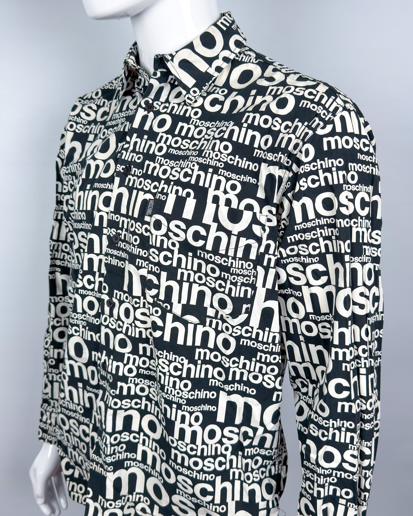 Moschino Jeans 90’s ‘All over’ Print Button-up Long Sleeve Shirt - Black & White - Size: M