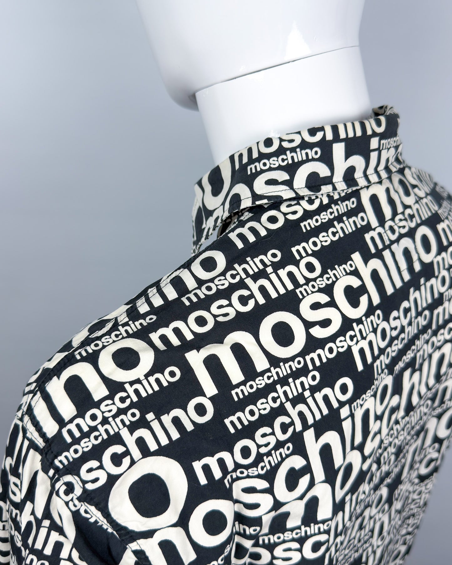 Moschino Jeans 90’s ‘All over’ Print Button-up Long Sleeve Shirt - Black & White - Size: M