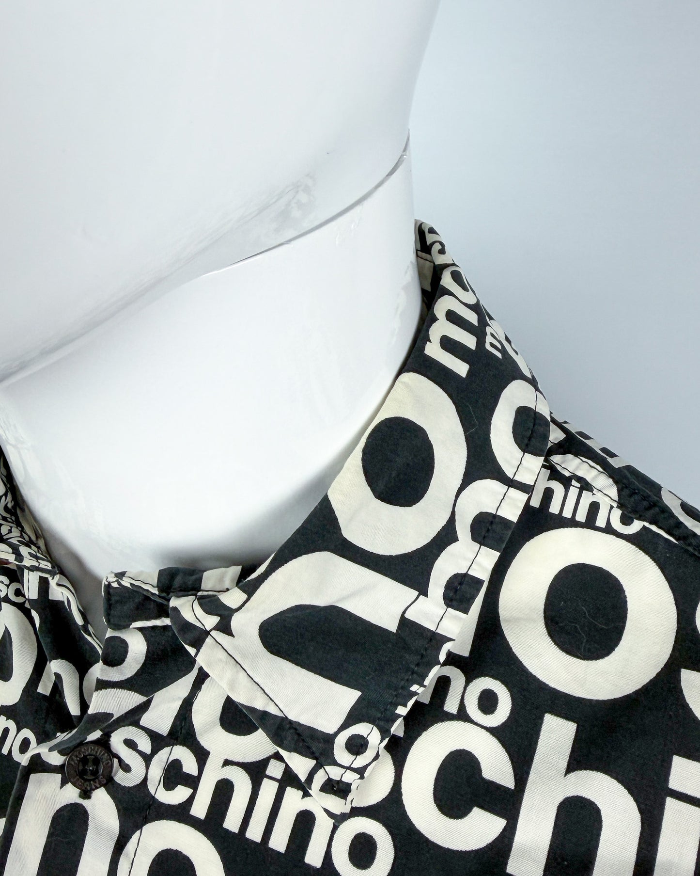 Moschino Jeans 90’s ‘All over’ Print Button-up Long Sleeve Shirt - Black & White - Size: M