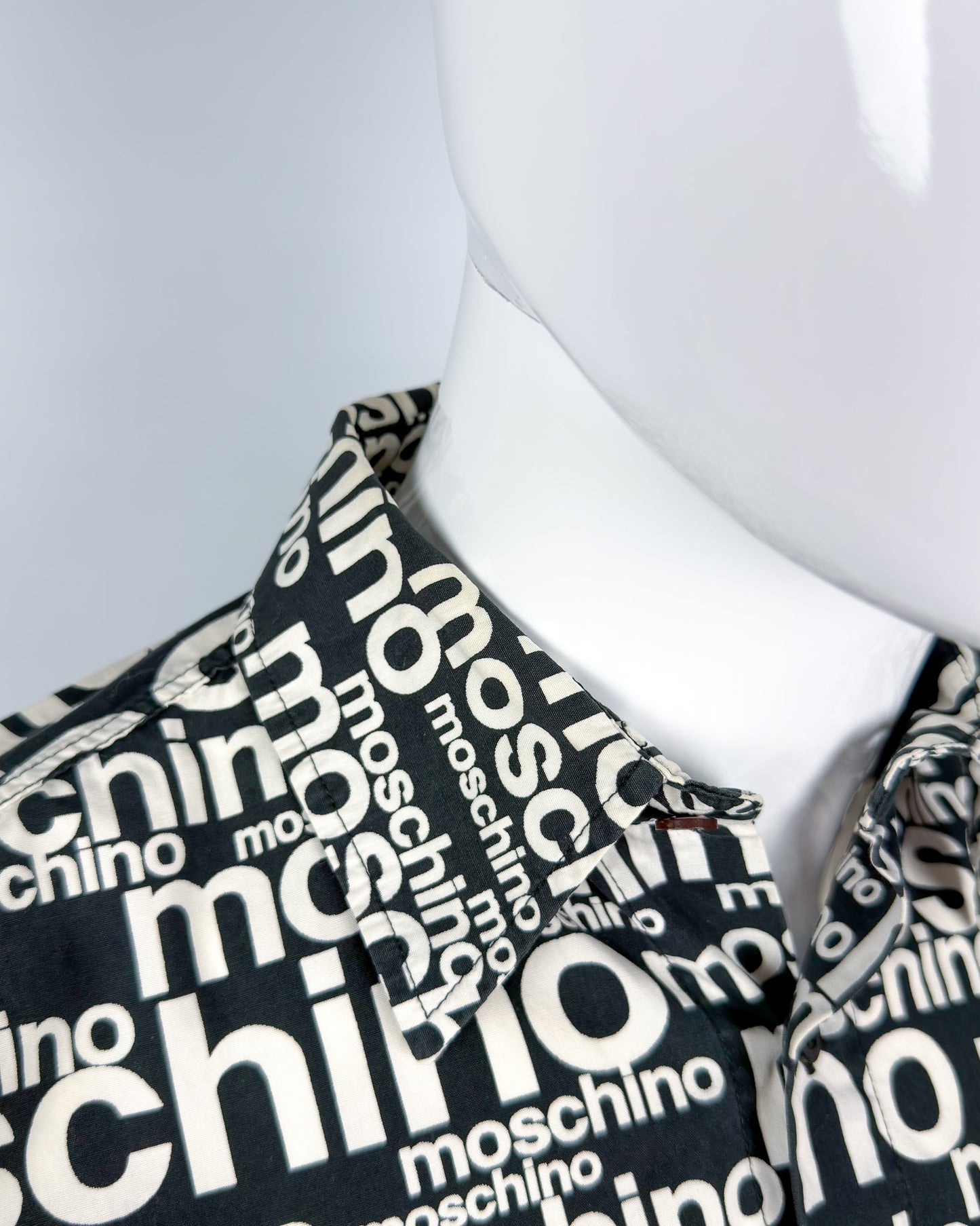 Moschino Jeans 90’s ‘All over’ Print Button-up Long Sleeve Shirt - Black & White - Size: M