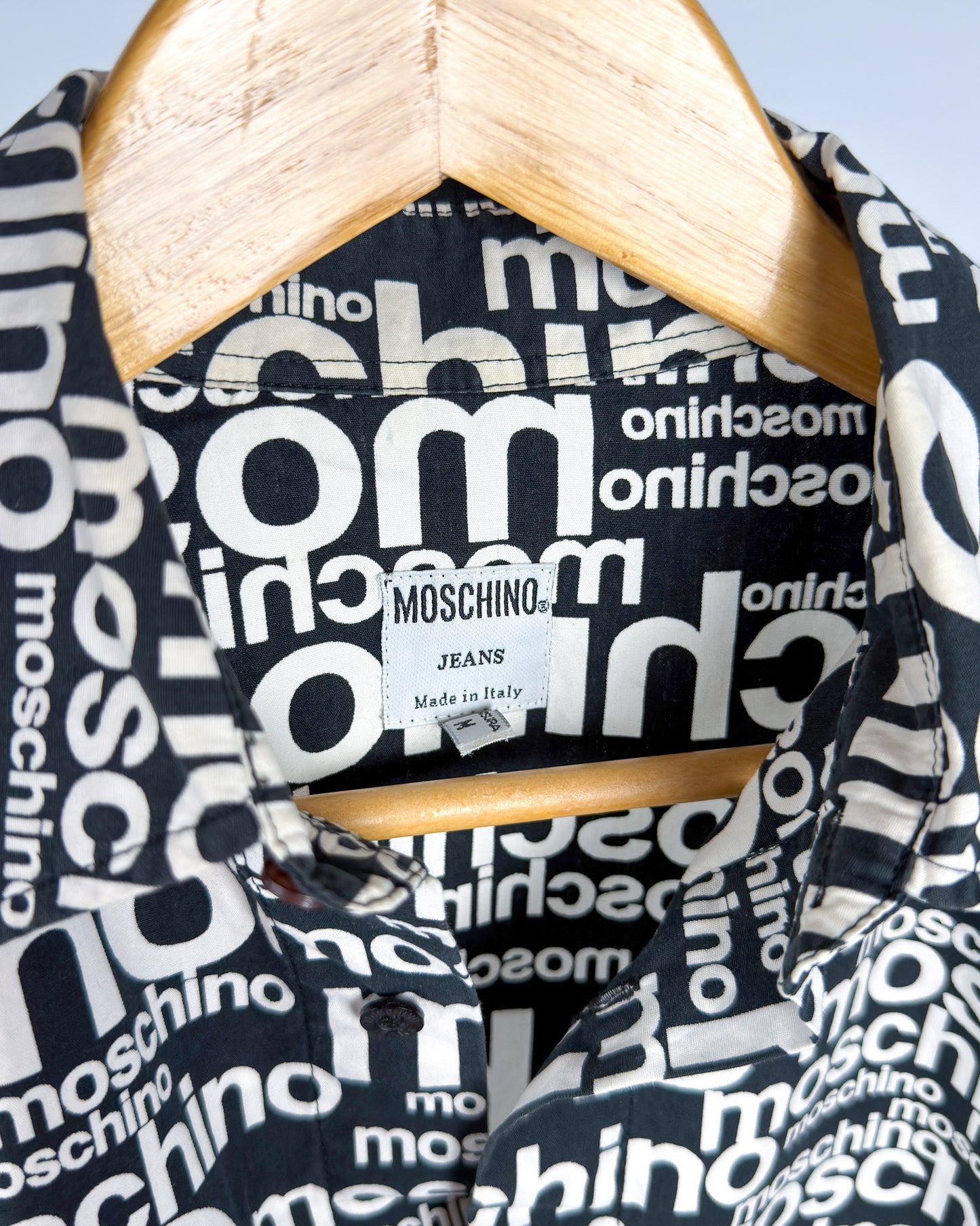 Moschino Jeans 90’s ‘All over’ Print Button-up Long Sleeve Shirt - Black & White - Size: M
