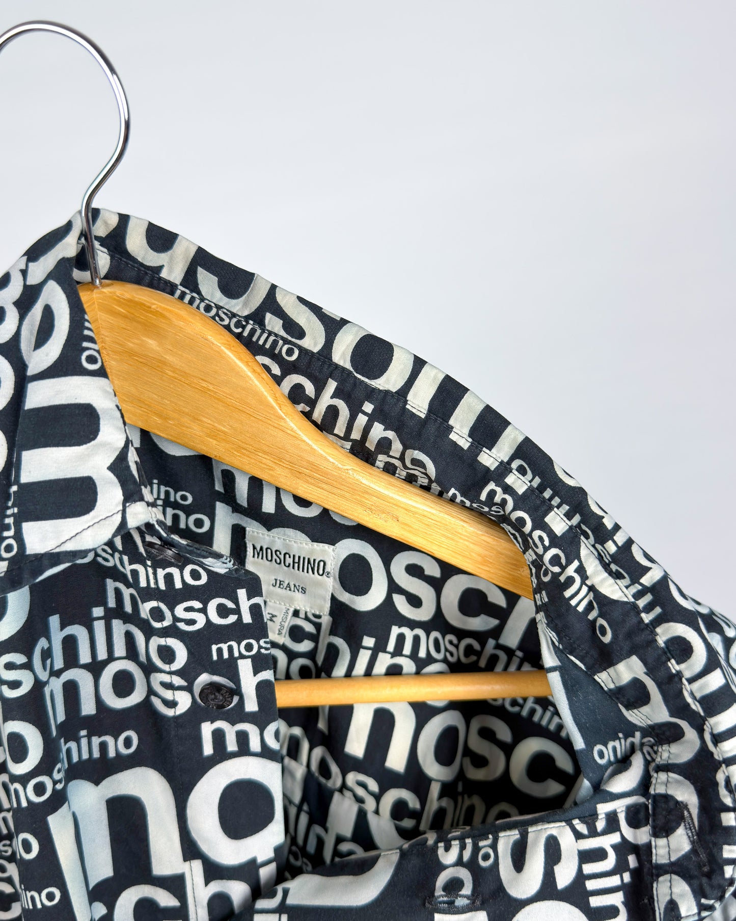 Moschino Jeans 90’s ‘All over’ Print Button-up Long Sleeve Shirt - Black & White - Size: M