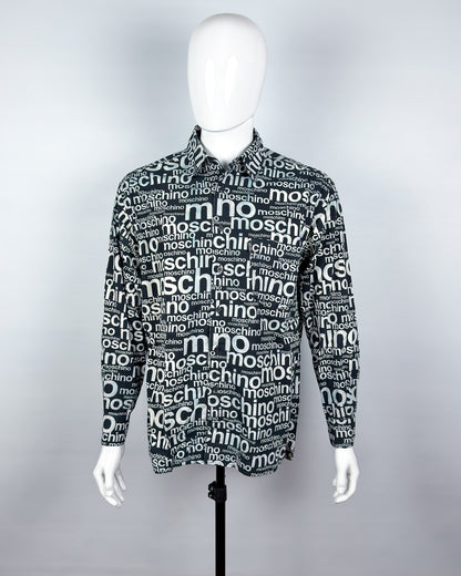 Moschino Jeans 90’s ‘All over’ Print Button-up Long Sleeve Shirt - Black & White - Size: M