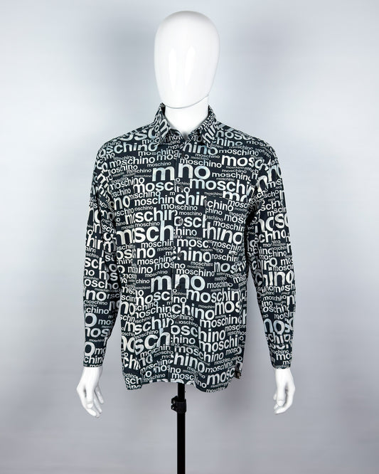 Moschino Jeans 90’s ‘All over’ Print Button-up Long Sleeve Shirt - Black & White - Size: M