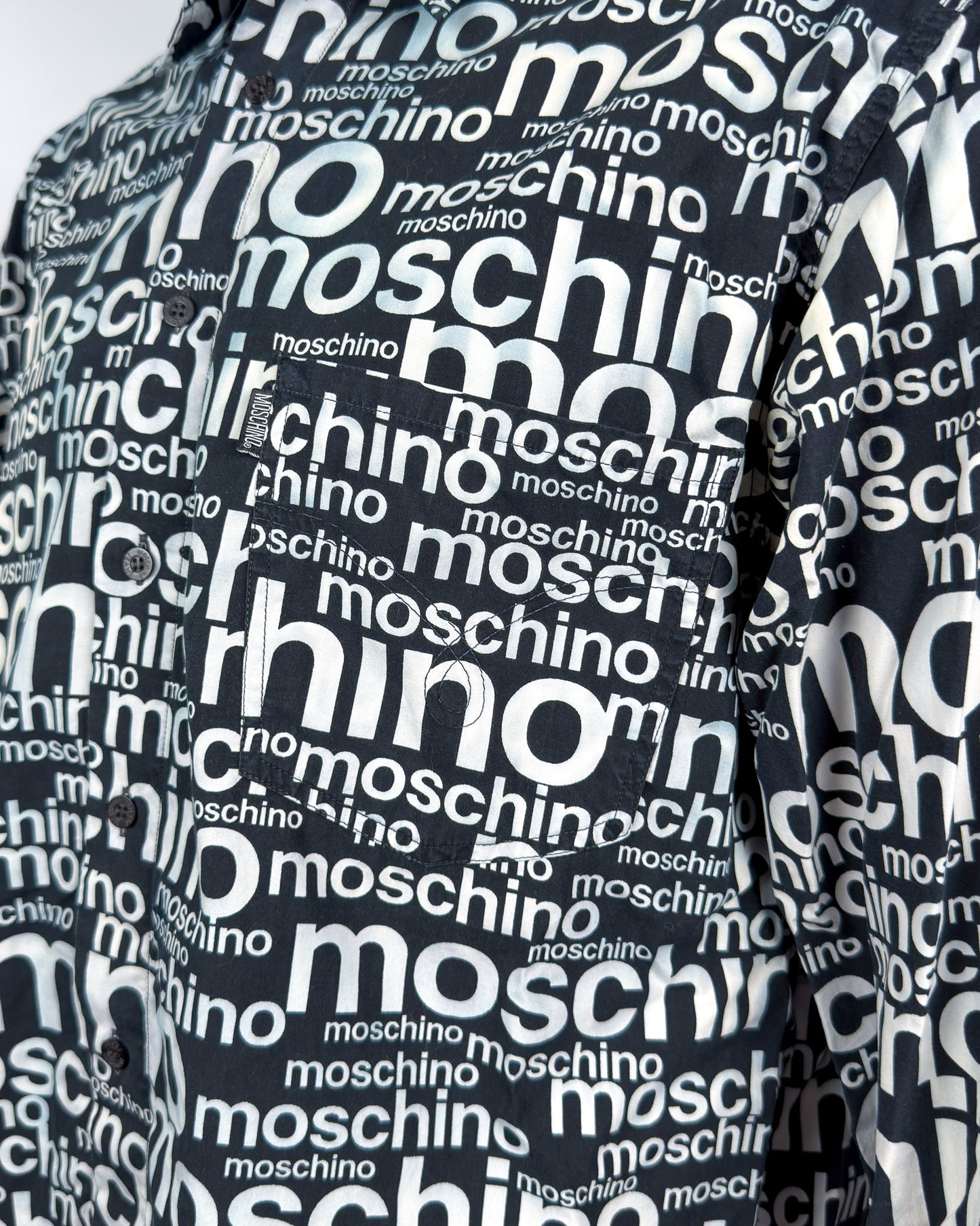 Moschino Jeans 90’s ‘All over’ Print Button-up Long Sleeve Shirt - Black & White - Size: M