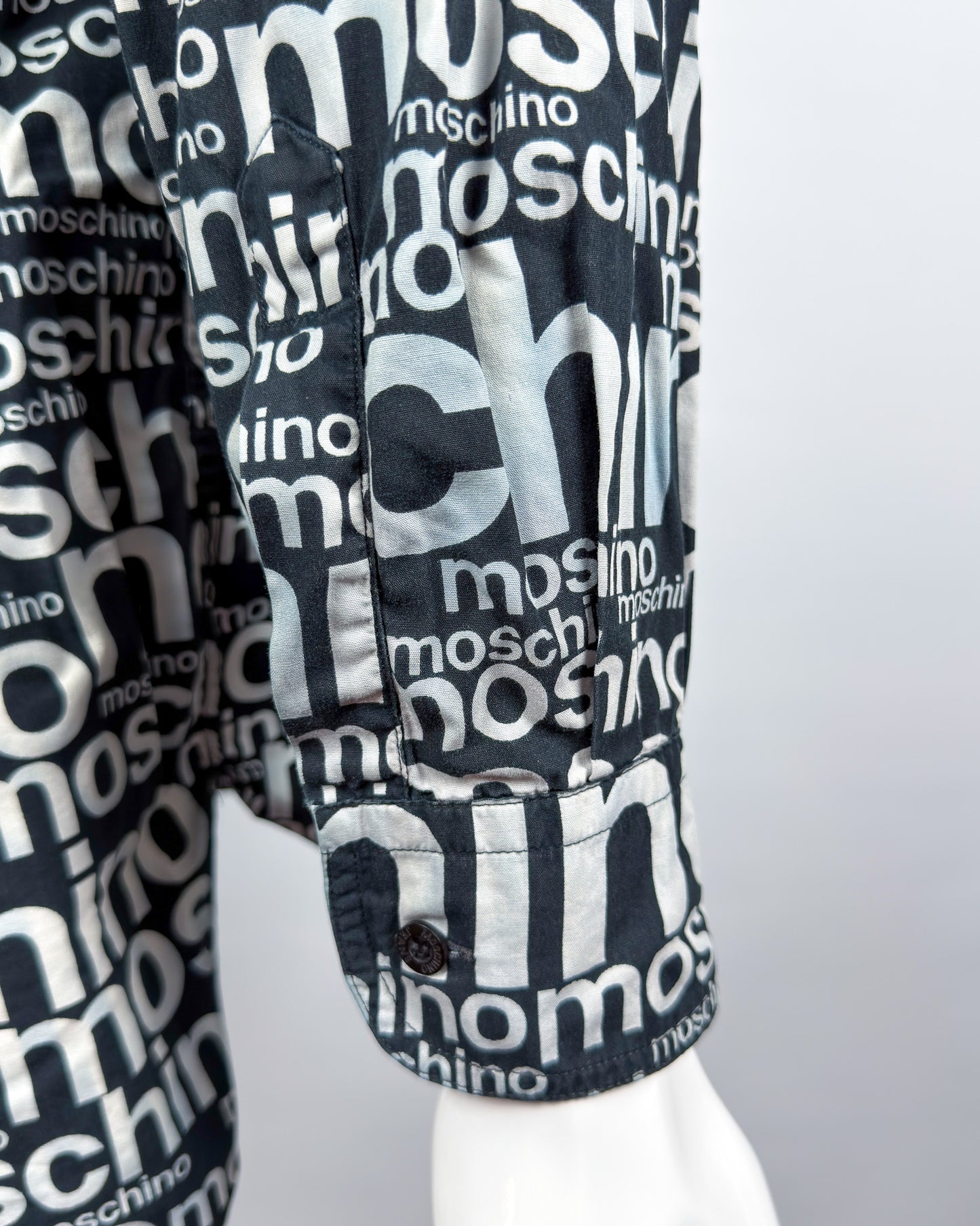 Moschino Jeans 90’s ‘All over’ Print Button-up Long Sleeve Shirt - Black & White - Size: M