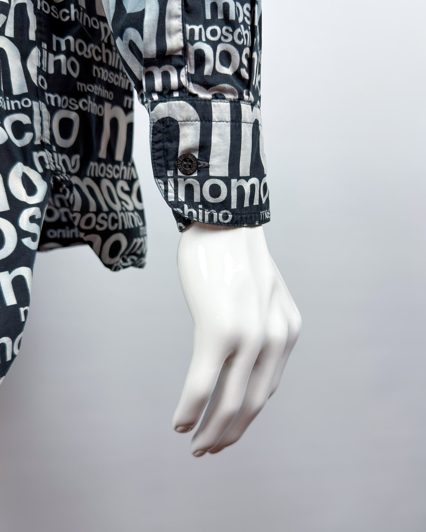 Moschino Jeans 90’s ‘All over’ Print Button-up Long Sleeve Shirt - Black & White - Size: M