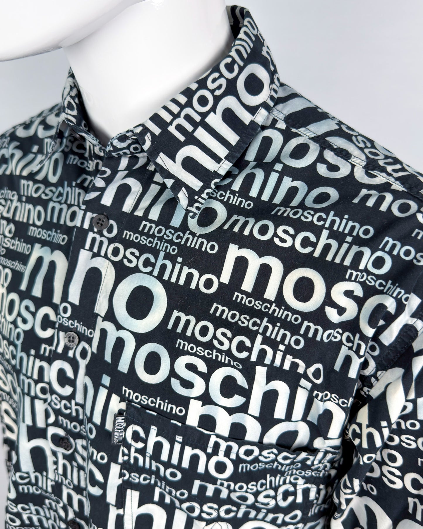 Moschino Jeans 90’s ‘All over’ Print Button-up Long Sleeve Shirt - Black & White - Size: M