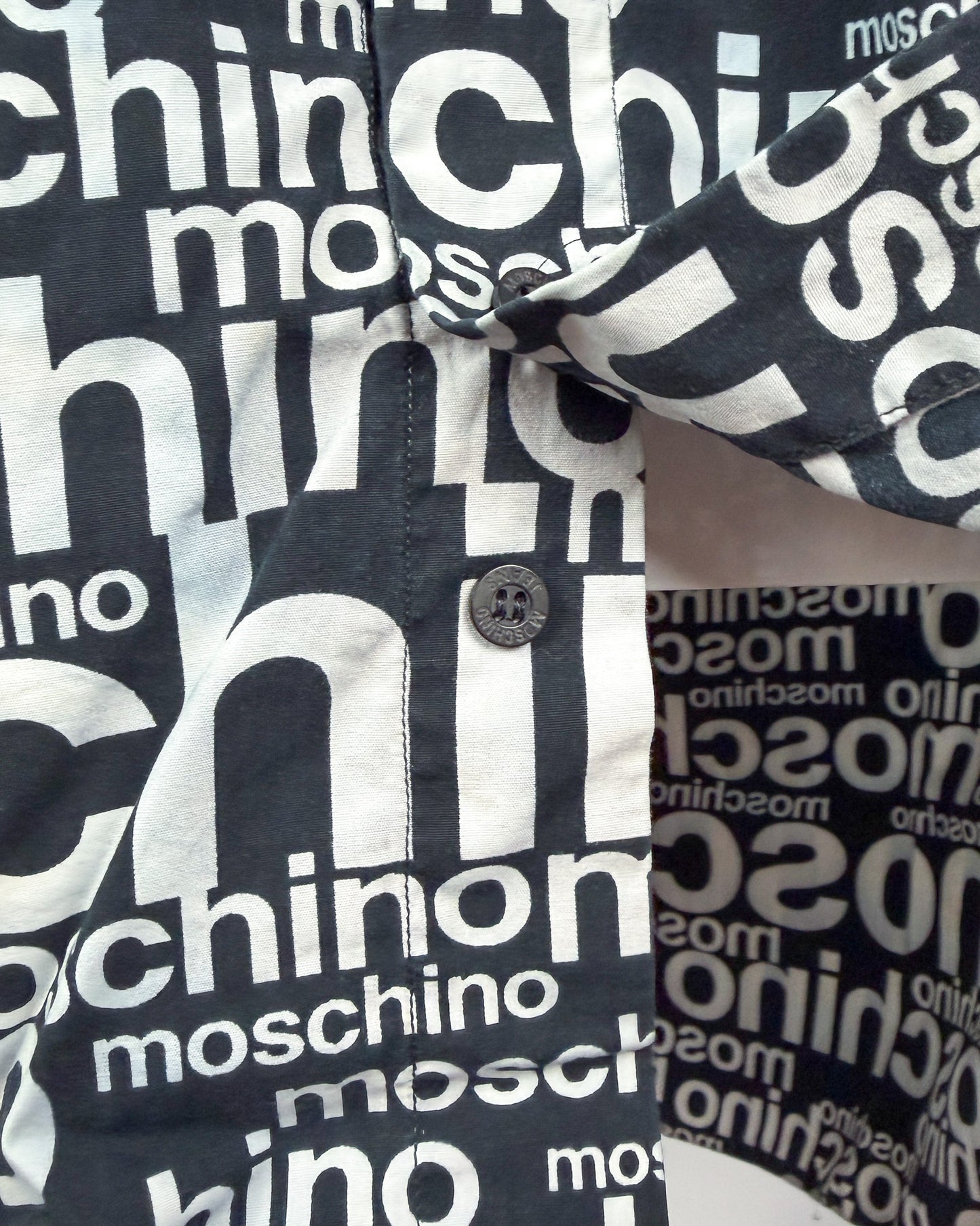 Moschino Jeans 90’s ‘All over’ Print Button-up Long Sleeve Shirt - Black & White - Size: M