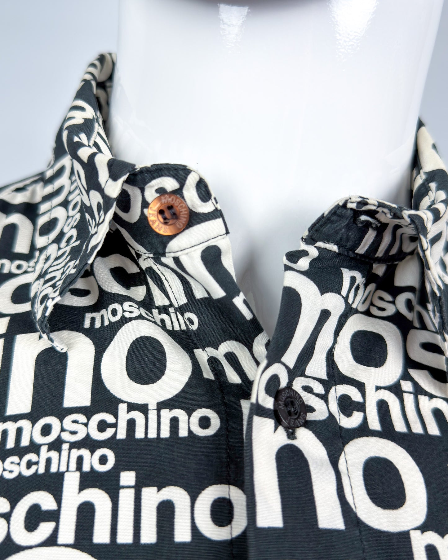 Moschino Jeans 90’s ‘All over’ Print Button-up Long Sleeve Shirt - Black & White - Size: M