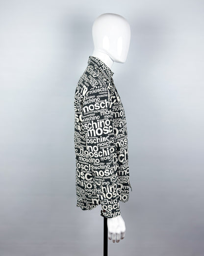 Moschino Jeans 90’s ‘All over’ Print Button-up Long Sleeve Shirt - Black & White - Size: M