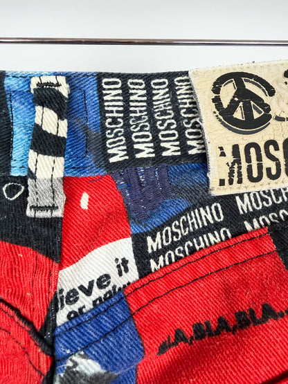 Moschino Jeans 'Peace & Love' Print Jeans - Size: 32" - 90s - Vintage