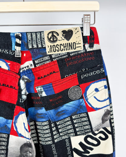 Moschino Jeans 'Peace & Love' Print Jeans - Size: 32" - 90s - Vintage