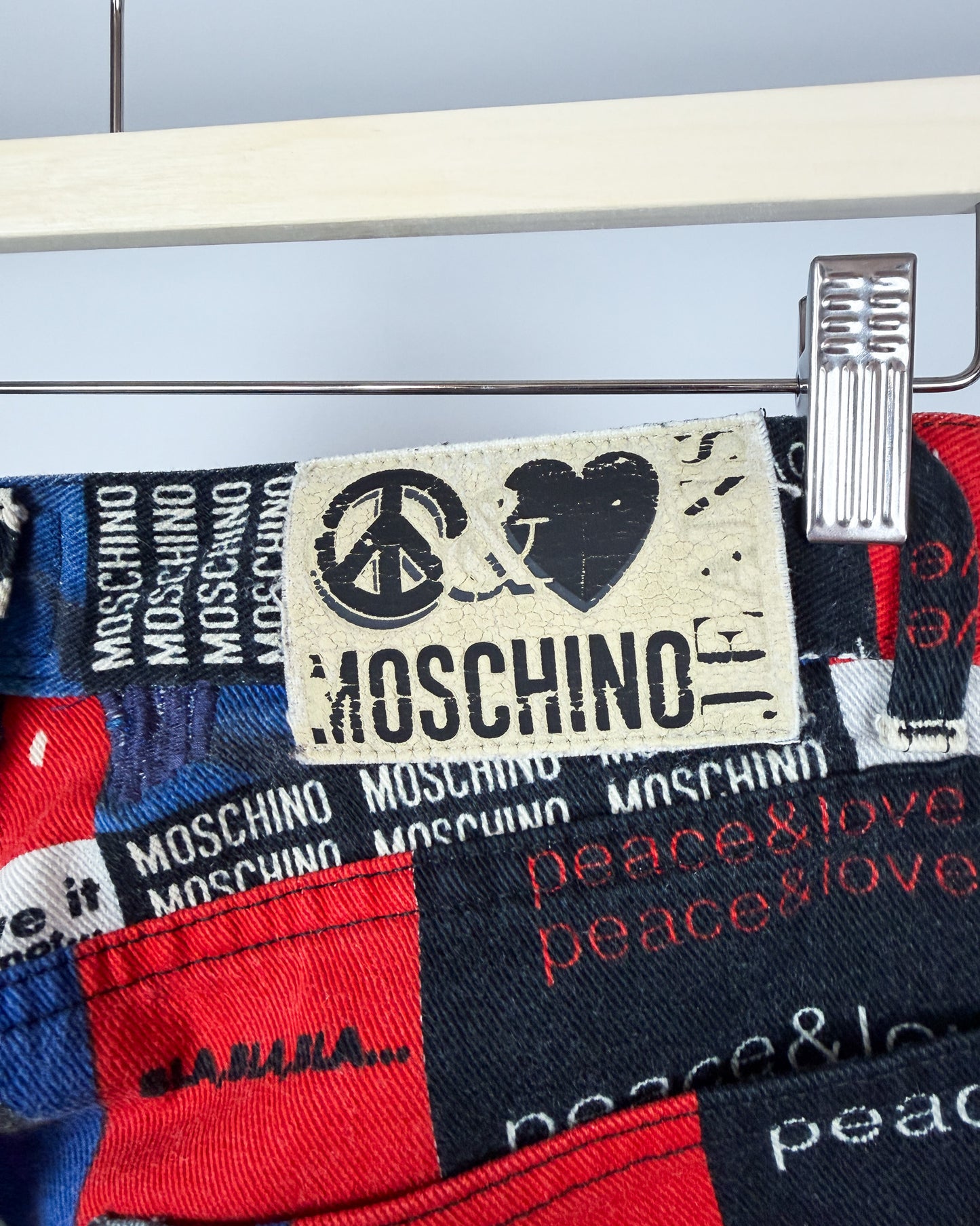 Moschino Jeans 'Peace & Love' Print Jeans - Size: 32" - 90s - Vintage