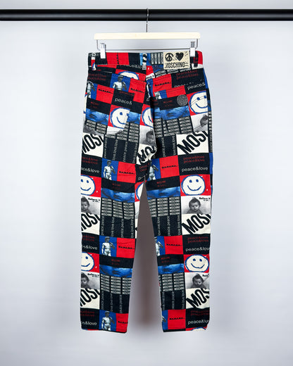 Moschino Jeans 'Peace & Love' Print Jeans - Size: 32" - 90s - Vintage