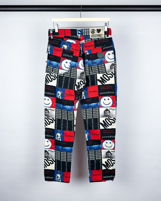 Moschino Jeans 'Peace & Love' Print Jeans - Size: 32" - 90s - Vintage
