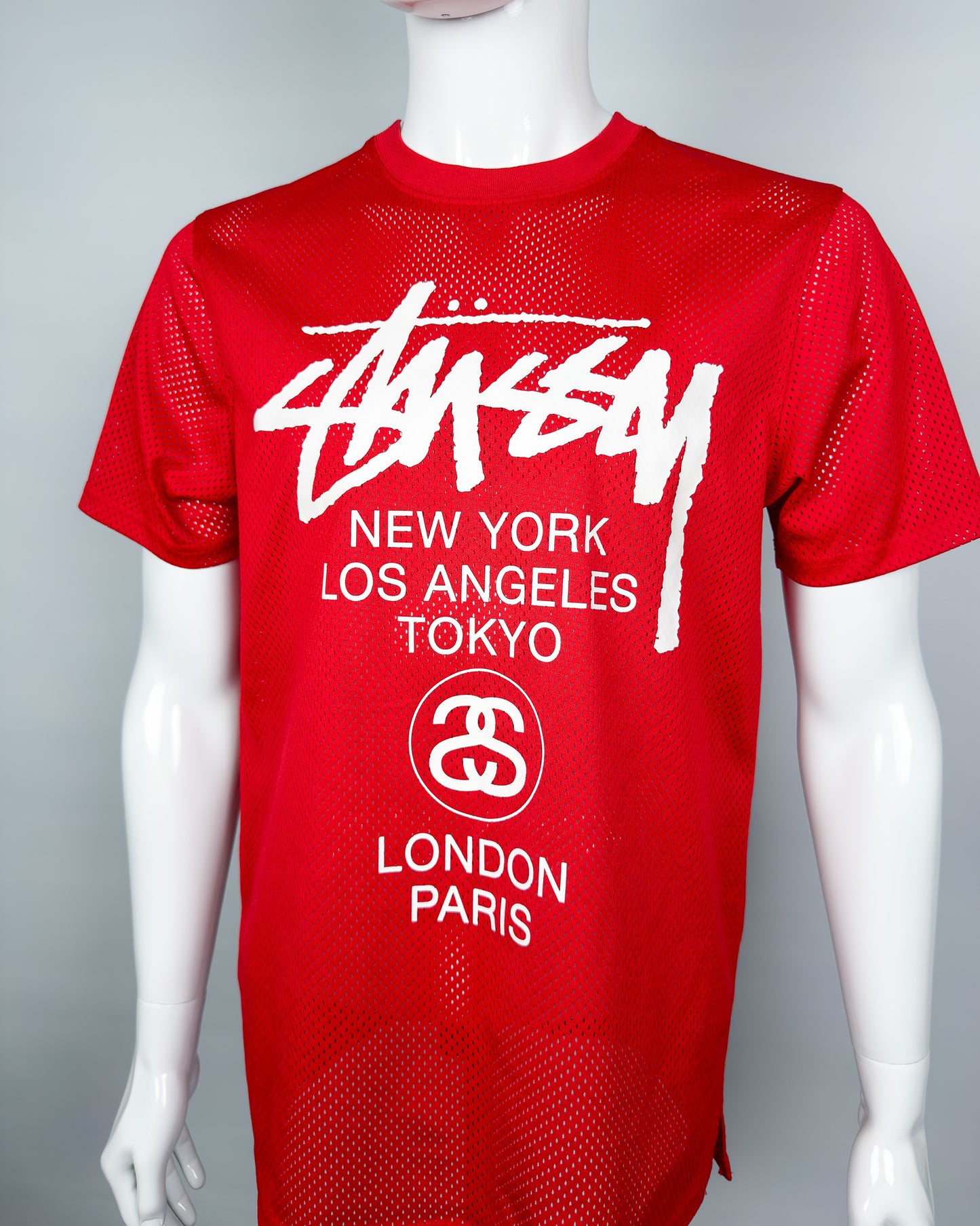Stüssy Early 2000's 'World Tour' Print Mesh T-shirt - Size: Medium